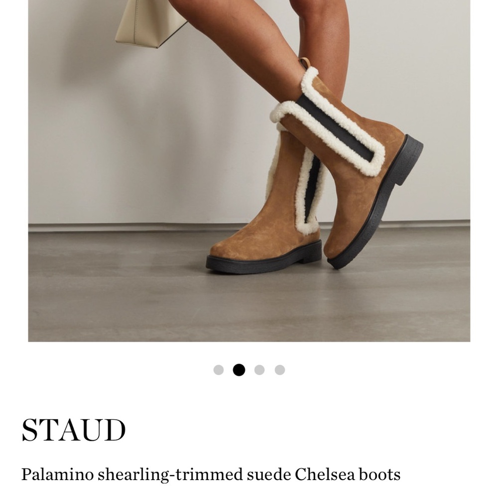 STAUD Tan and Black Winter Rain Boots with Suede Upper and Chunky Sole size 38